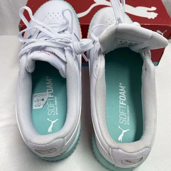 Puma Carina Fade JR White Leather Sneakers Size 5.5C Lace Up ShoesNew 368799-01