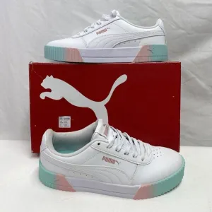 Puma Carina Fade JR White Leather Sneakers Size 5.5C Lace Up ShoesNew 368799-01