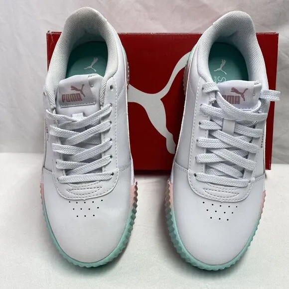 Puma Carina Fade JR White Leather Sneakers Size 5.5C Lace Up ShoesNew 368799-01