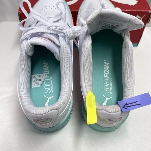 Puma Carina Fade JR White Leather Sneakers Size 5.5C Lace Up ShoesNew 368799-01