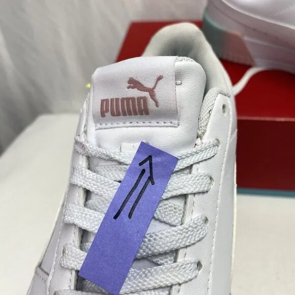 Puma Carina Fade JR White Leather Sneakers Size 5.5C Lace Up ShoesNew 368799-01