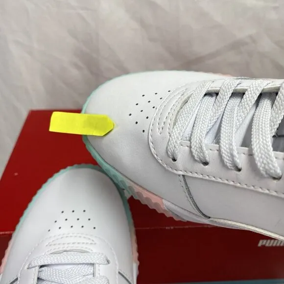 Puma Carina Fade JR White Leather Sneakers Size 5.5C Lace Up ShoesNew 368799-01