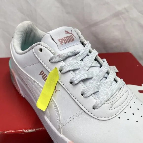 Puma Carina Fade JR White Leather Sneakers Size 5.5C Lace Up ShoesNew 368799-01