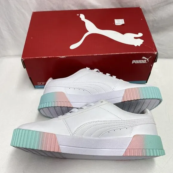 Puma Carina Fade JR White Leather Sneakers Size 5.5C Lace Up ShoesNew 368799-01