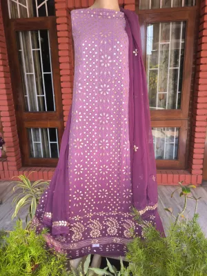 Purple & deep maroon Lucknowi Chikankari Gota Patti Salwar Suit(Dress Material)