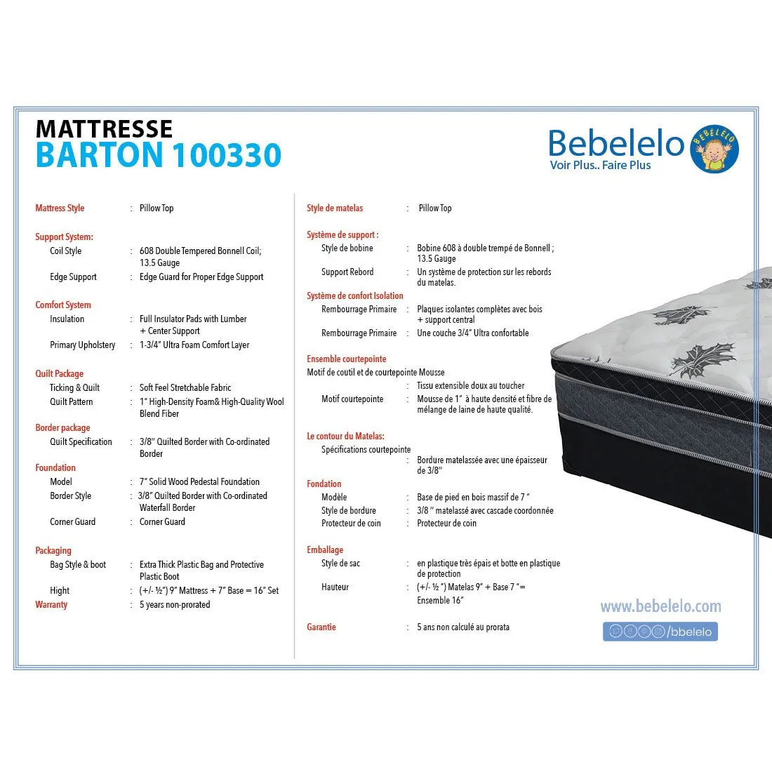 Queen mattress 13 inches - barton collection | support and comfort