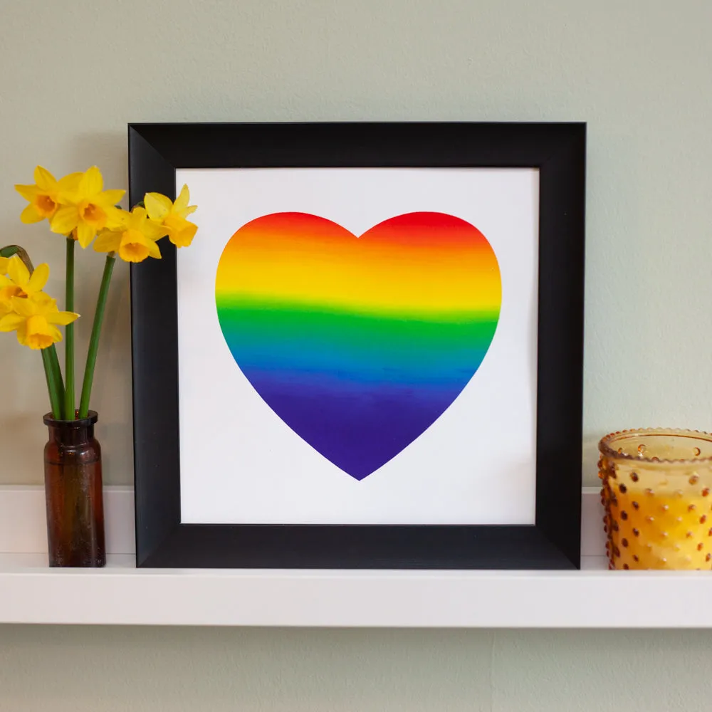 rainbow heart art print, rainbow split fountain art print, OOAK art, art celebrating inclusion
