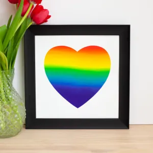 rainbow heart art print, rainbow split fountain art print, OOAK art, art celebrating inclusion