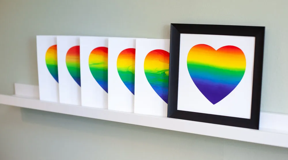 rainbow heart art print, rainbow split fountain art print, OOAK art, art celebrating inclusion