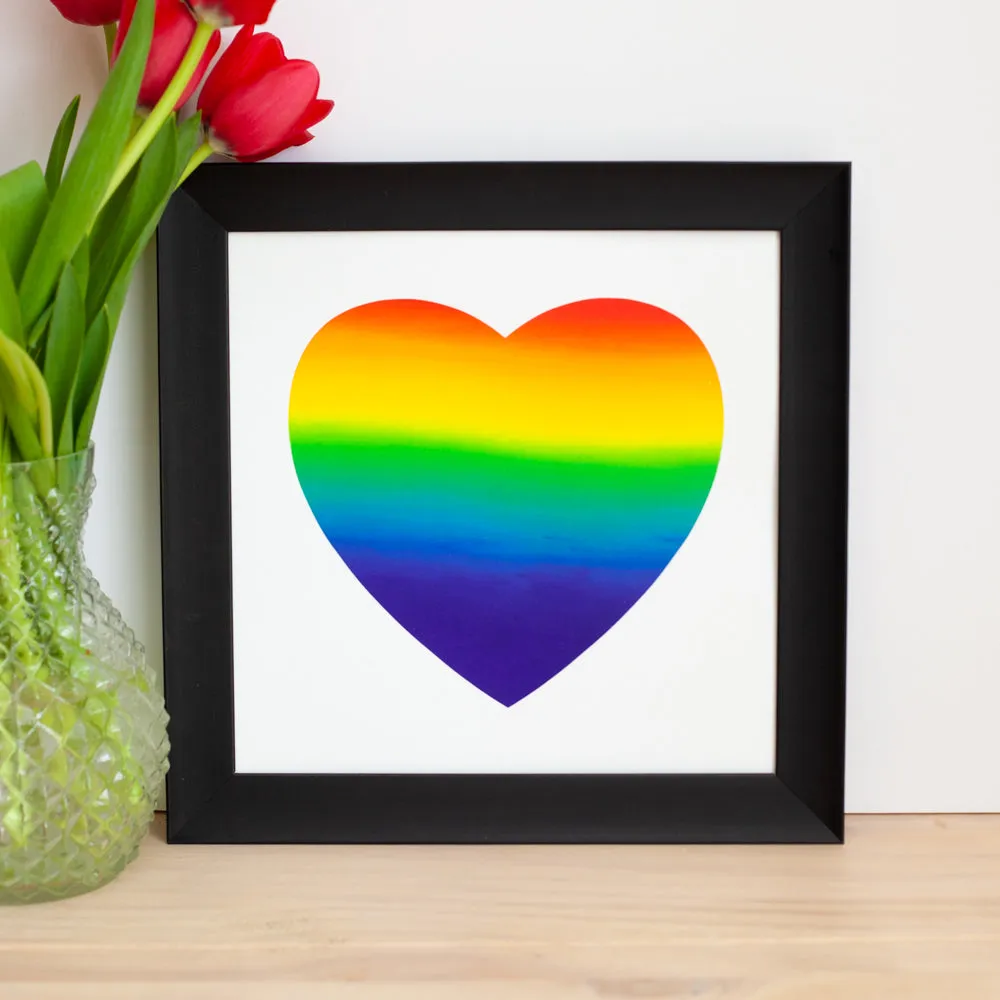 rainbow heart art print, rainbow split fountain art print, OOAK art, art celebrating inclusion