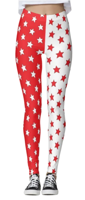 Red & White Split Stars Leggings