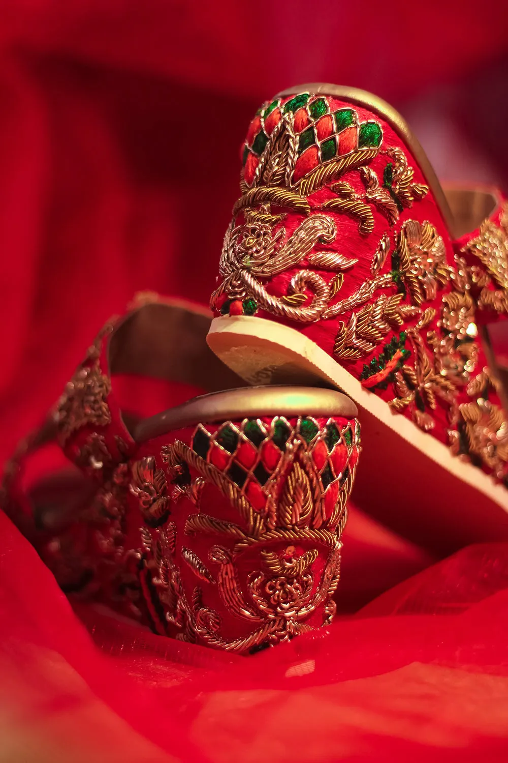 Red Hand Embroidered Wedges