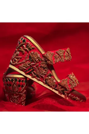 Red Hand Embroidered Wedges
