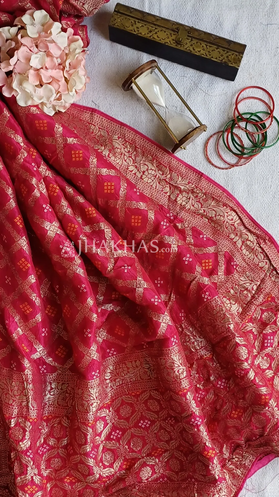 Red Pink Banarasi Gharchola Dola Silk Dupatta
