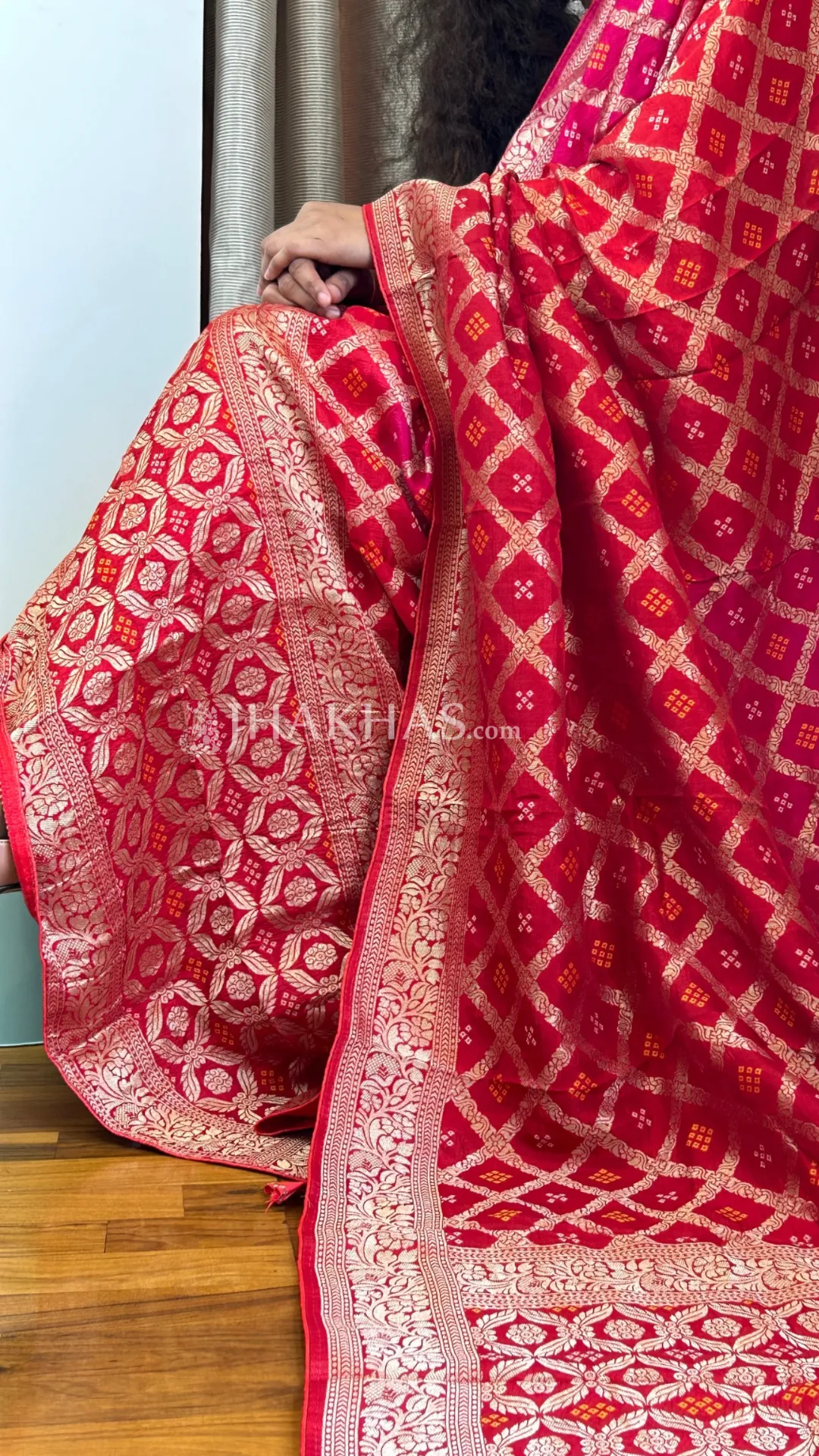 Red Pink Banarasi Gharchola Dola Silk Dupatta
