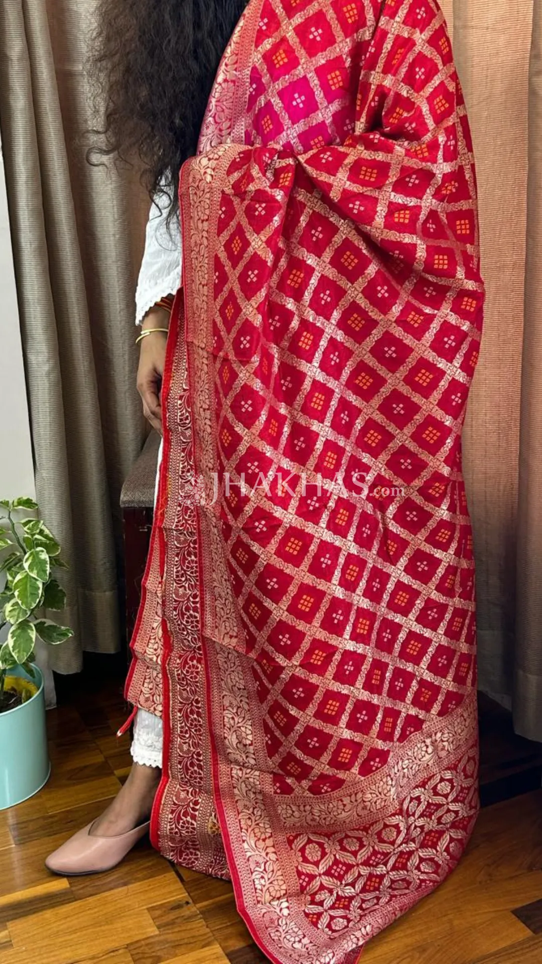 Red Pink Banarasi Gharchola Dola Silk Dupatta