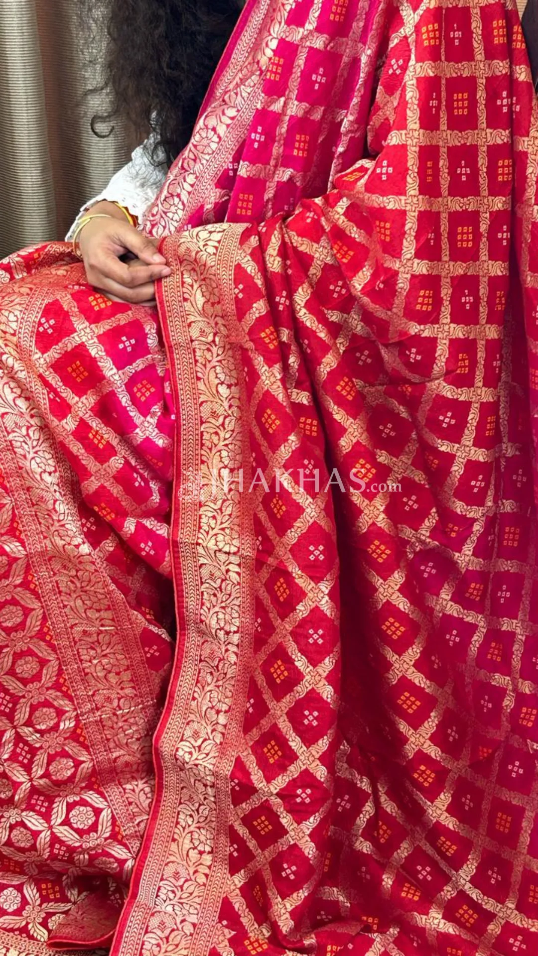 Red Pink Banarasi Gharchola Dola Silk Dupatta