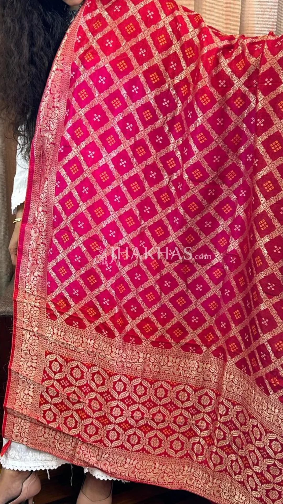 Red Pink Banarasi Gharchola Dola Silk Dupatta