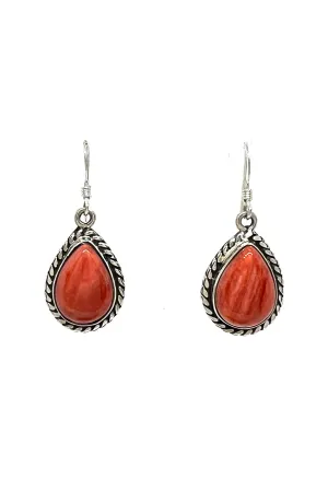 Red Spiny Shell Tear Drop Sterling Silver Earrings