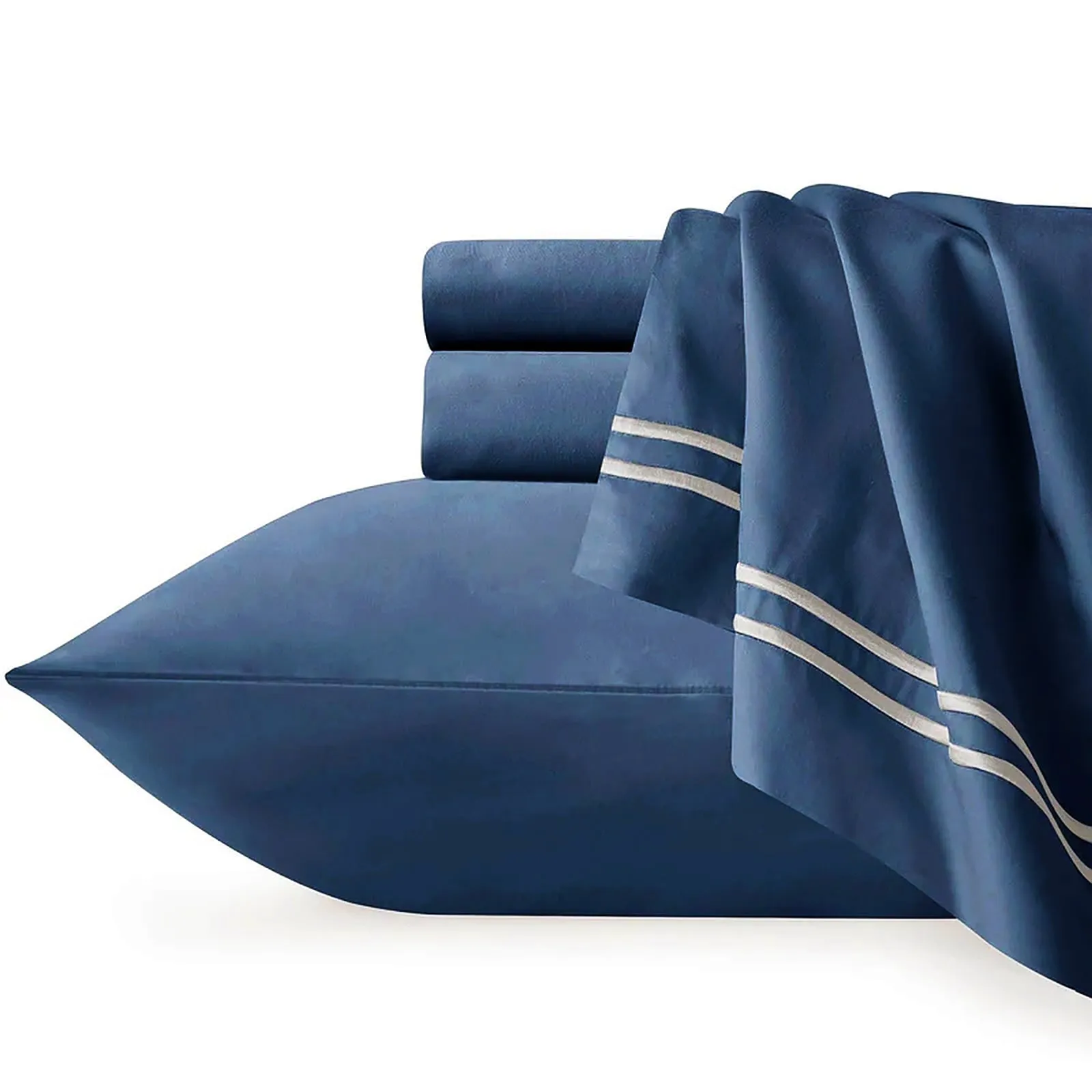 Renee Taylor Strada Embroidered 1000 TC Egyptian Cotton Quilt Cover Sets - Indigo