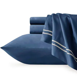 Renee Taylor Strada Embroidered 1000 TC Egyptian Cotton Quilt Cover Sets - Indigo