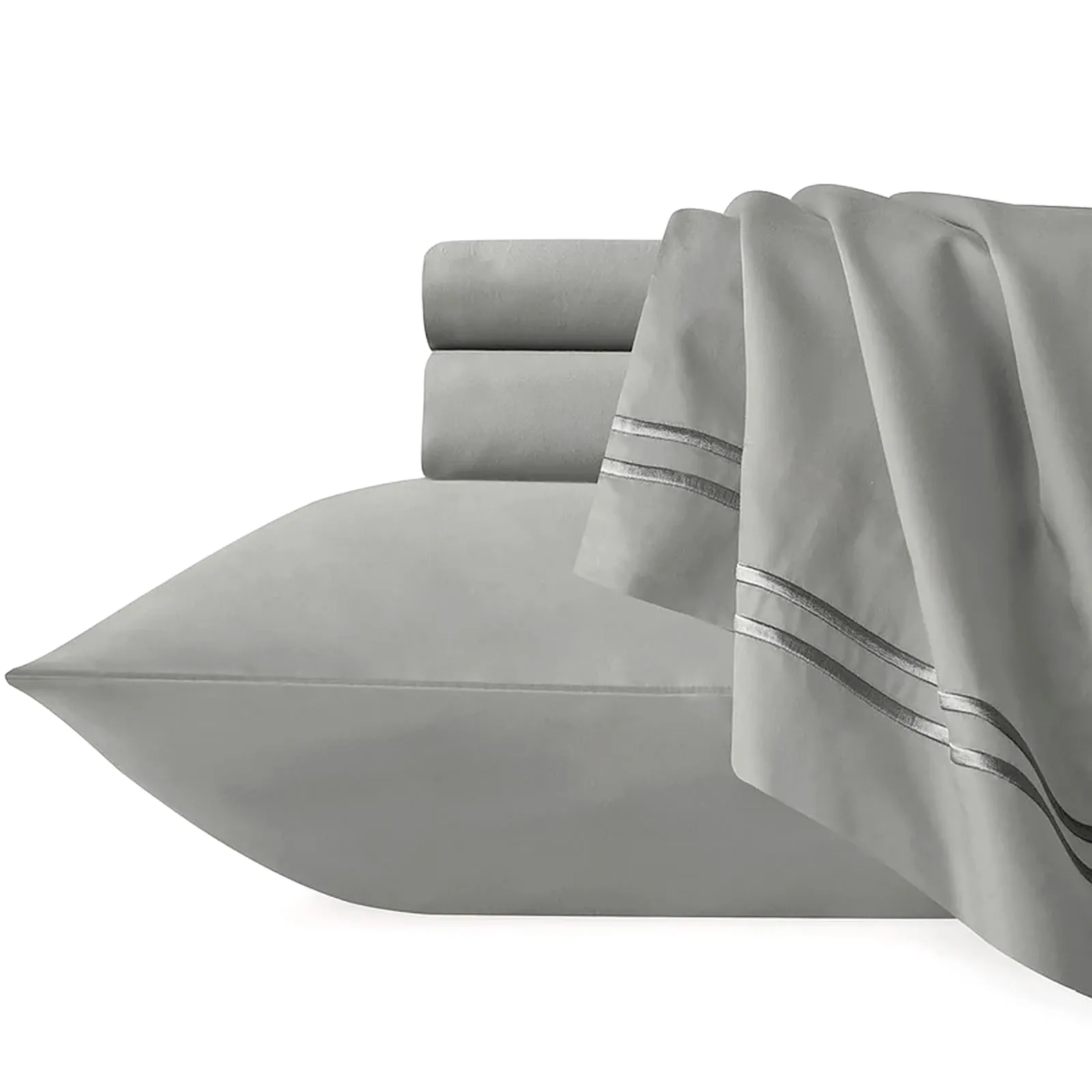 Renee Taylor Strada Embroidered 1000 TC Egyptian Cotton Quilt Cover Sets - Silver Charcoal