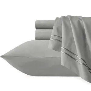 Renee Taylor Strada Embroidered 1000 TC Egyptian Cotton Quilt Cover Sets - Silver Charcoal