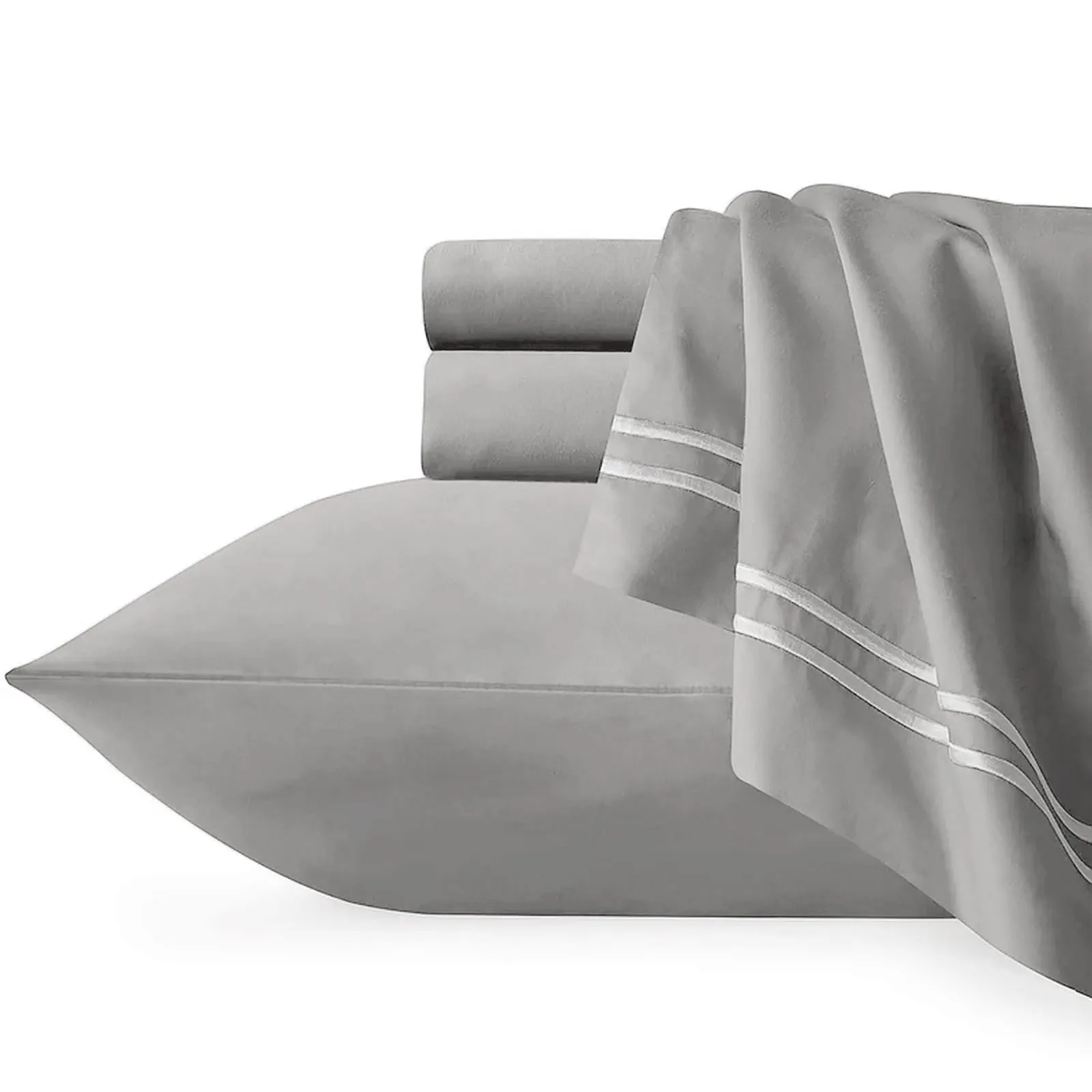 Renee Taylor Strada Embroidered 1000 TC Egyptian Cotton Quilt Cover Sets - Silver White