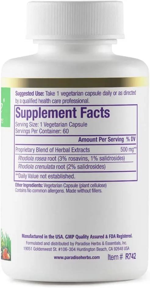 Rhodiola Extract | 60 Capsules | by Paradise Herbs