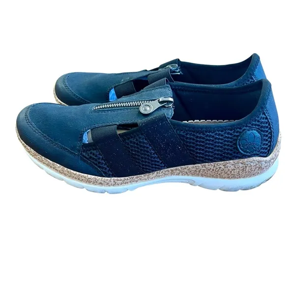 RIEKER Navy Blue Zip Sneakers Shoes Sz 39 US 8 Comfort Cushioned MemoSoft Sandal