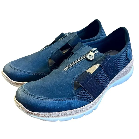 RIEKER Navy Blue Zip Sneakers Shoes Sz 39 US 8 Comfort Cushioned MemoSoft Sandal