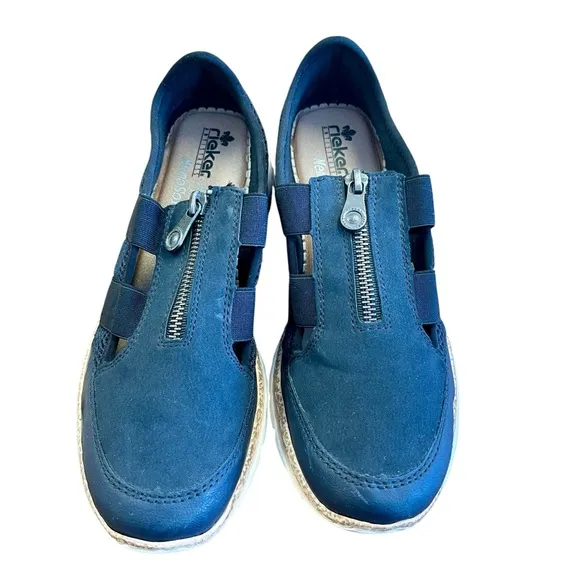 RIEKER Navy Blue Zip Sneakers Shoes Sz 39 US 8 Comfort Cushioned MemoSoft Sandal