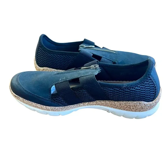 RIEKER Navy Blue Zip Sneakers Shoes Sz 39 US 8 Comfort Cushioned MemoSoft Sandal