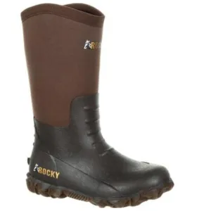 Rocky Kids' Core 9” Rubber Outdoor Boot Black and Brown Sz 1 Boy Waterproof