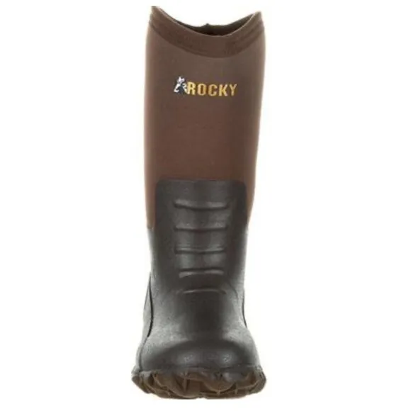 Rocky Kids' Core 9” Rubber Outdoor Boot Black and Brown Sz 1 Boy Waterproof