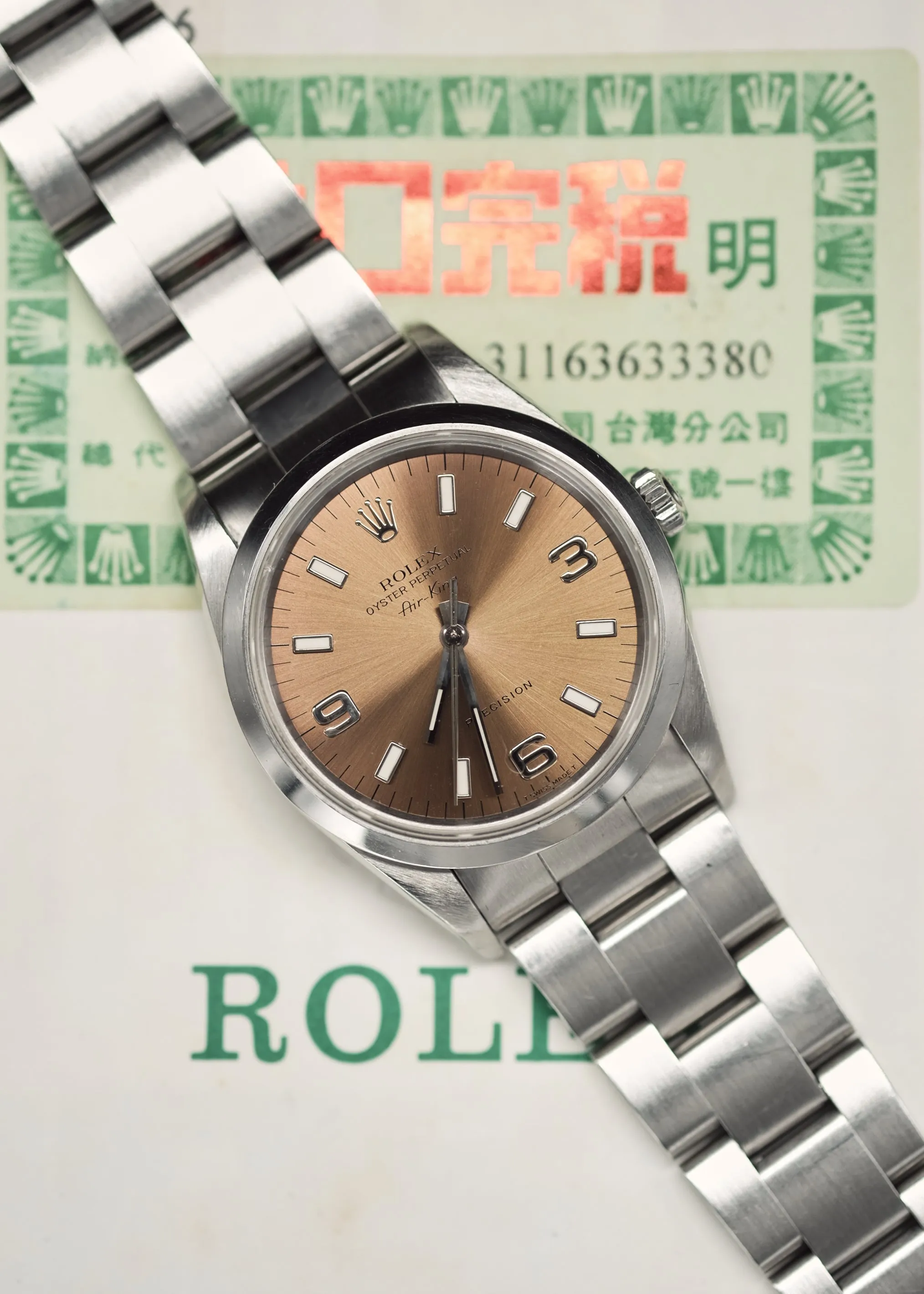 Rolex 14000 Air King Salmon Explorer Dial w/Papers- 1997