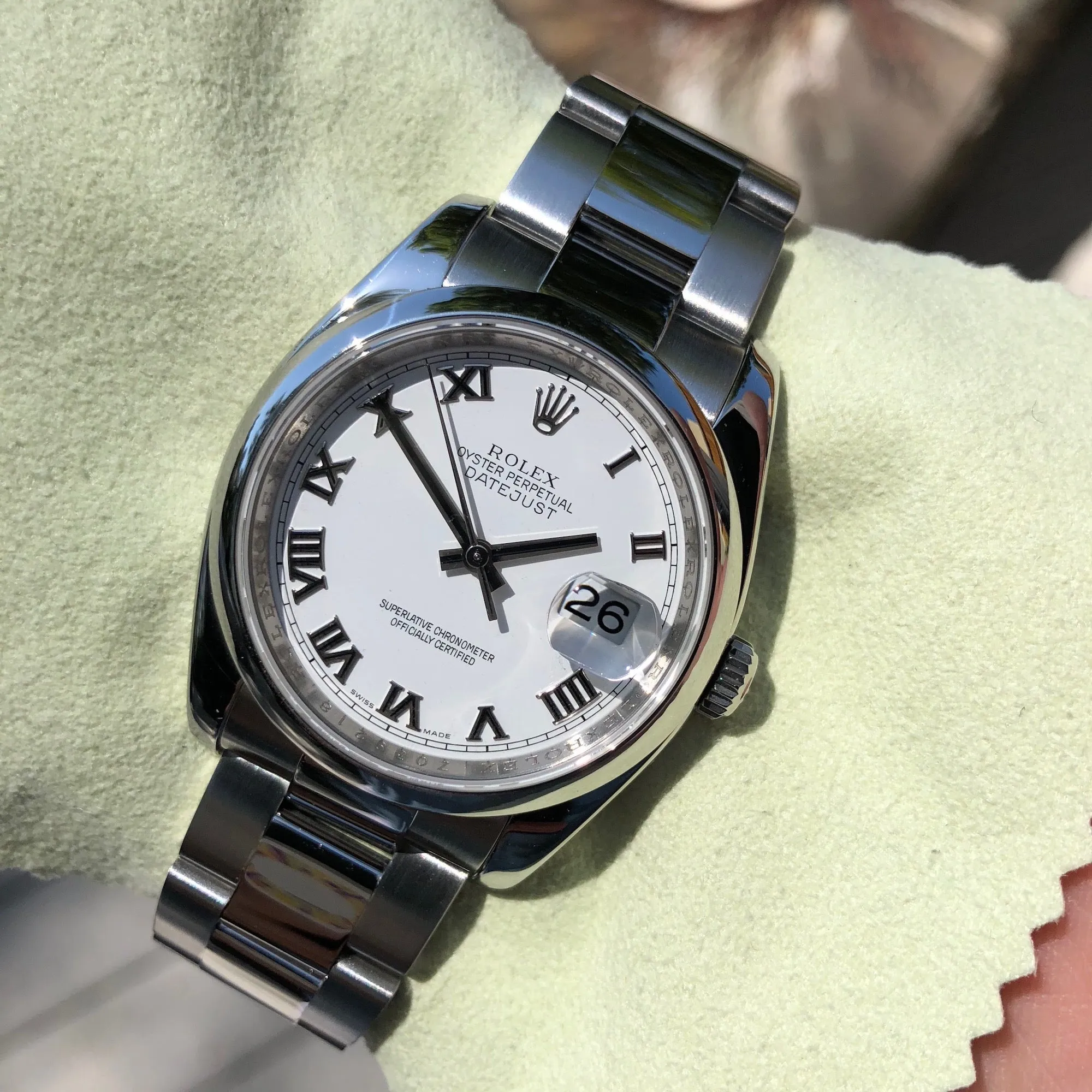 Rolex Datejust 116200 Oyster Perpetual White Roman 36mm Wristwatch Box & Papers