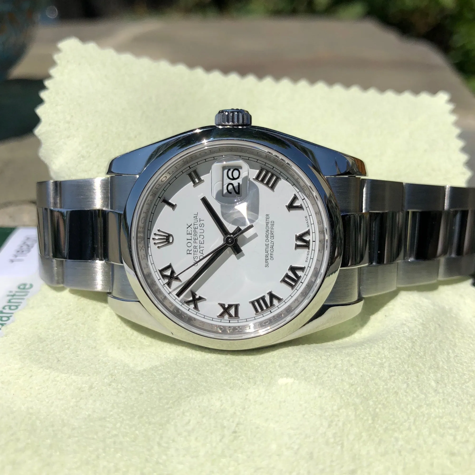 Rolex Datejust 116200 Oyster Perpetual White Roman 36mm Wristwatch Box & Papers