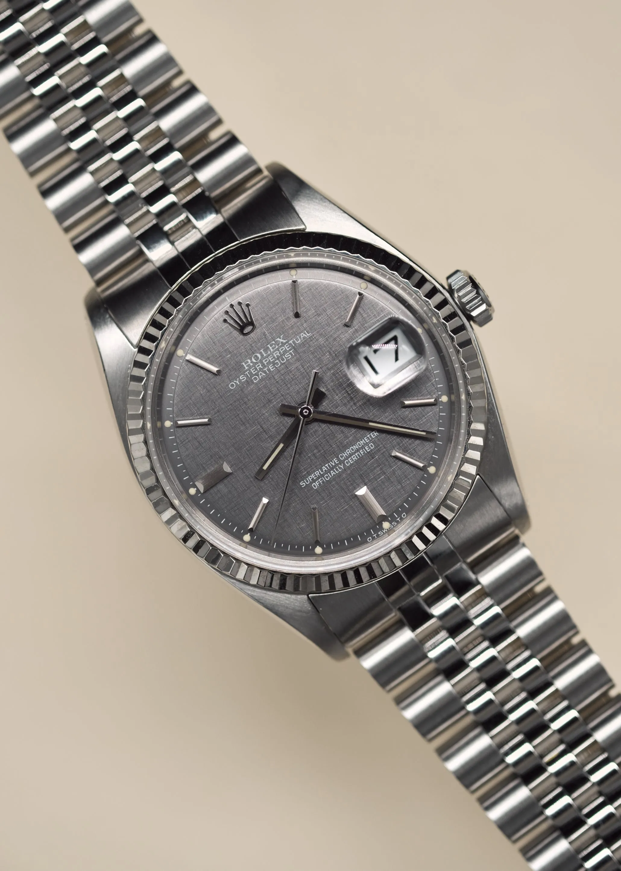 Rolex Datejust 1601 Grey Linen Sigma Door Stop Dial - 1973 w/Service Card