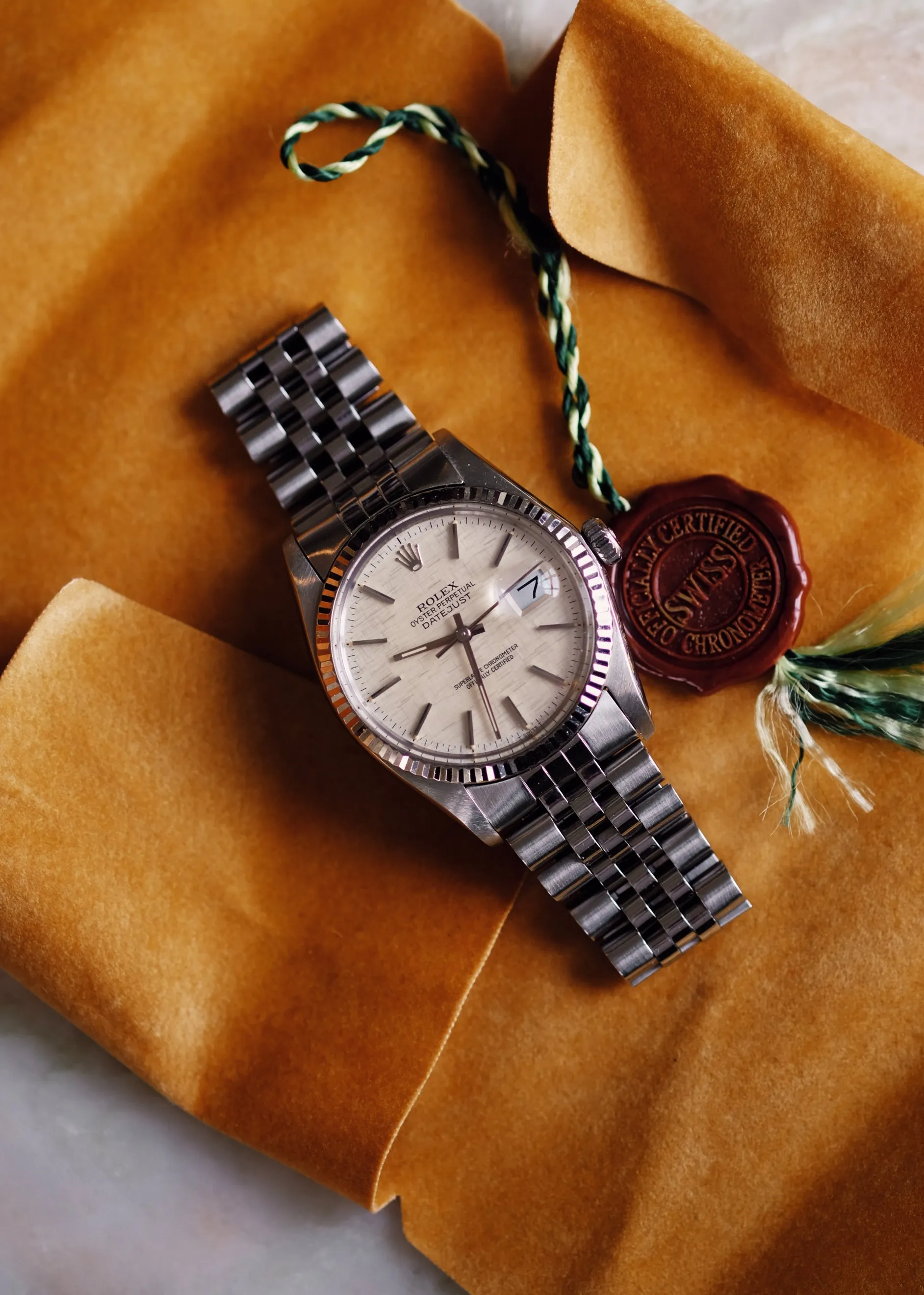 Rolex Datejust 16014 Silver Linen Dial Unpolished  w/Box - 1984