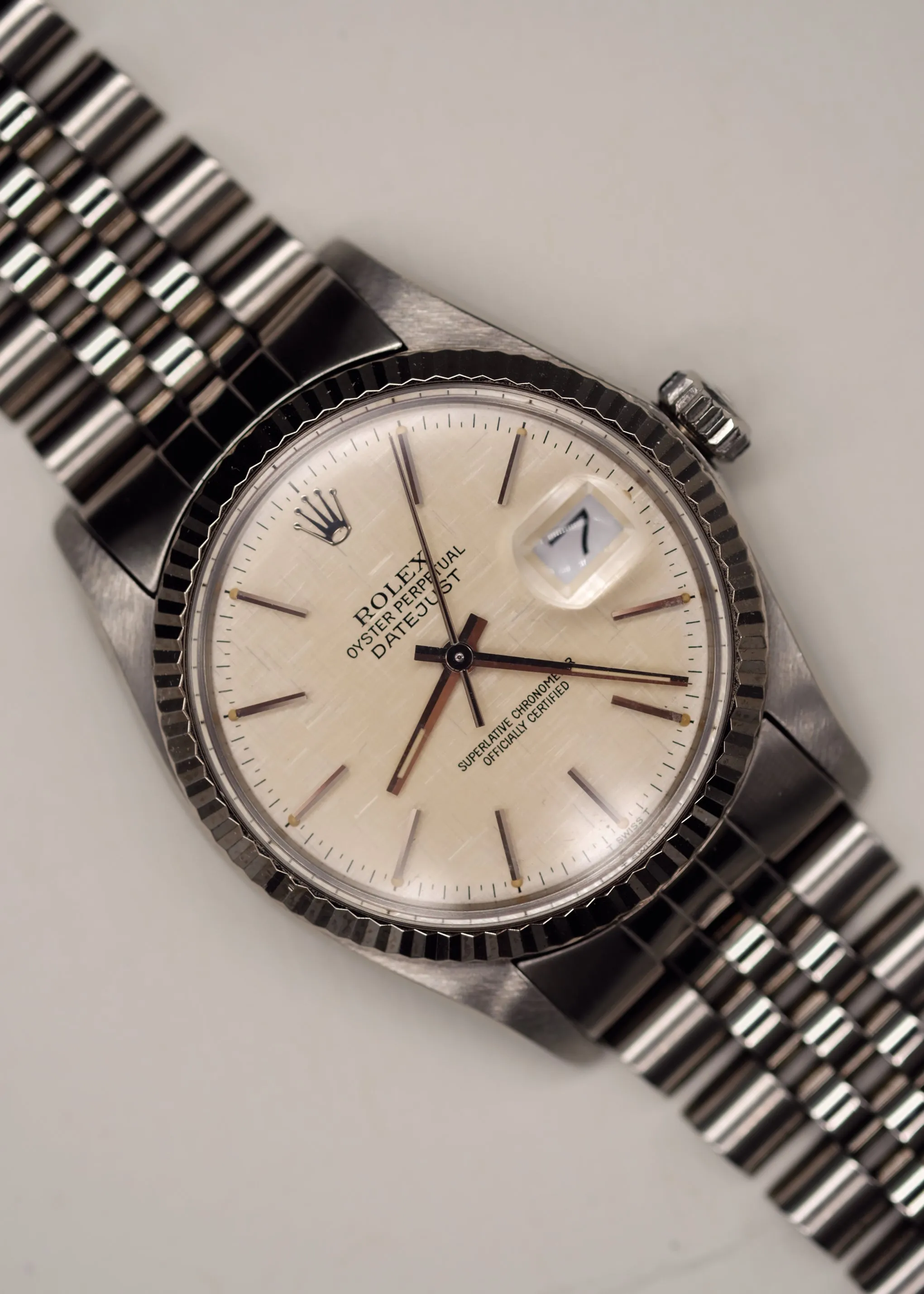 Rolex Datejust 16014 Silver Linen Dial Unpolished  w/Box - 1984