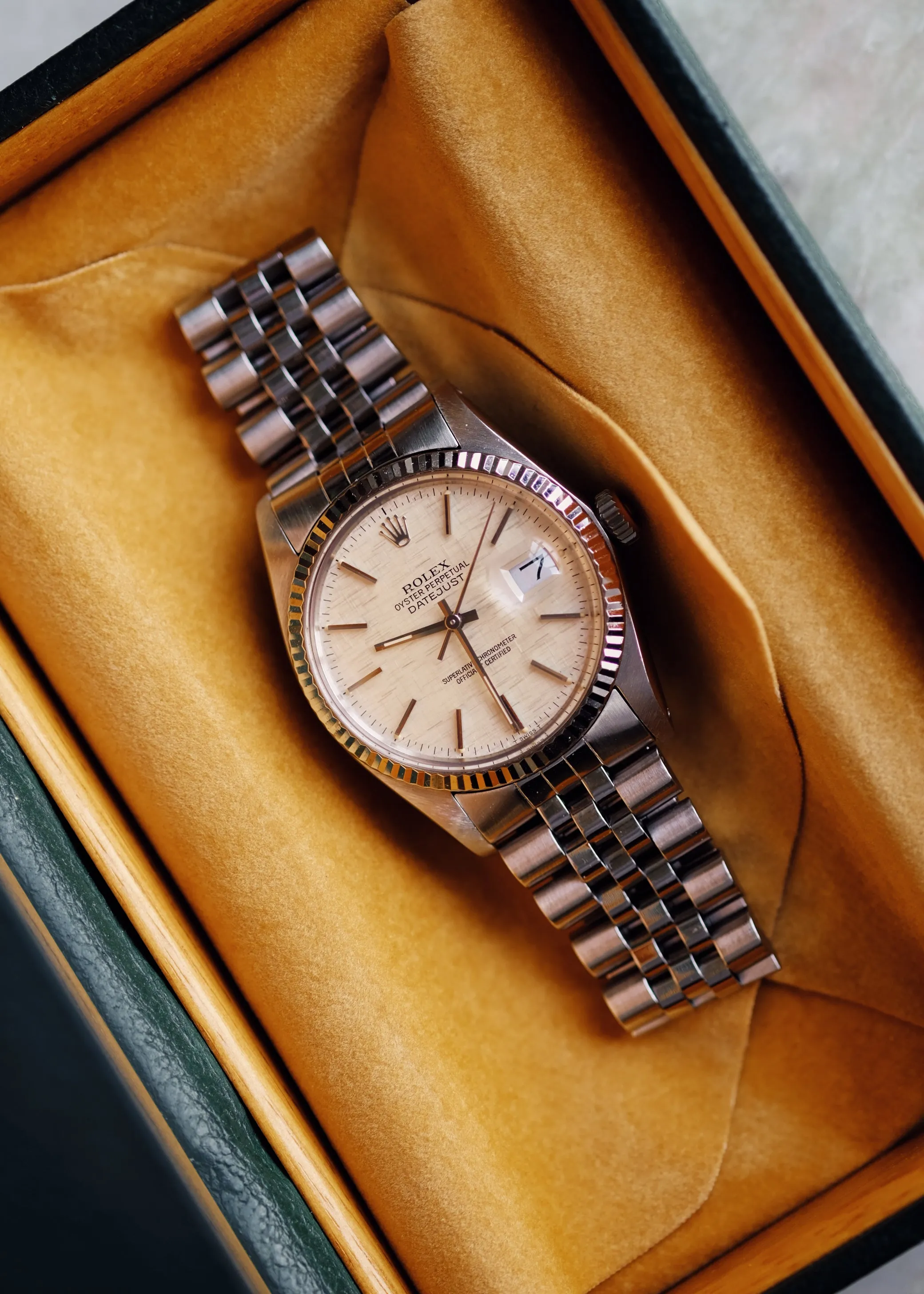 Rolex Datejust 16014 Silver Linen Dial Unpolished  w/Box - 1984