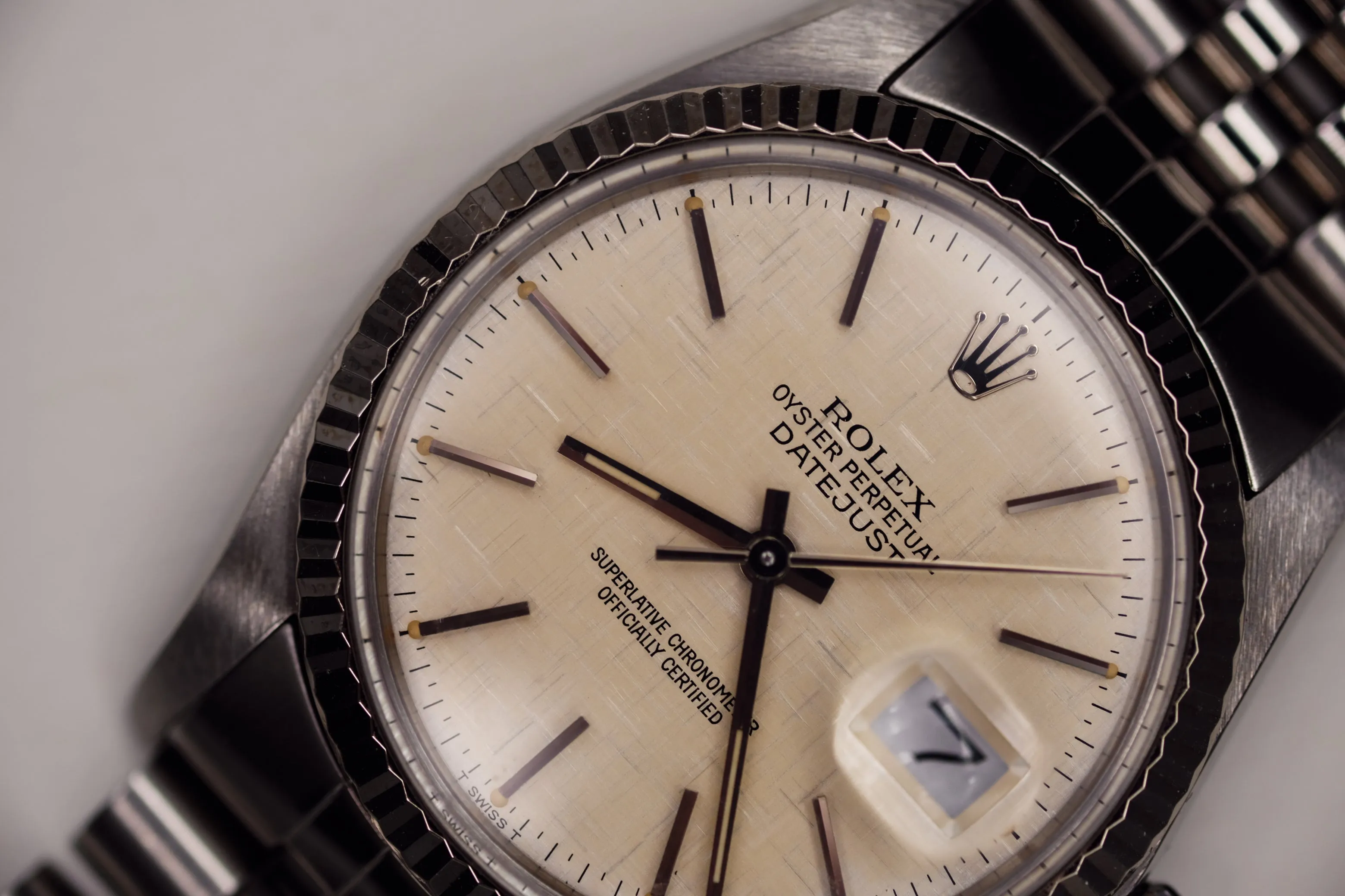 Rolex Datejust 16014 Silver Linen Dial Unpolished  w/Box - 1984