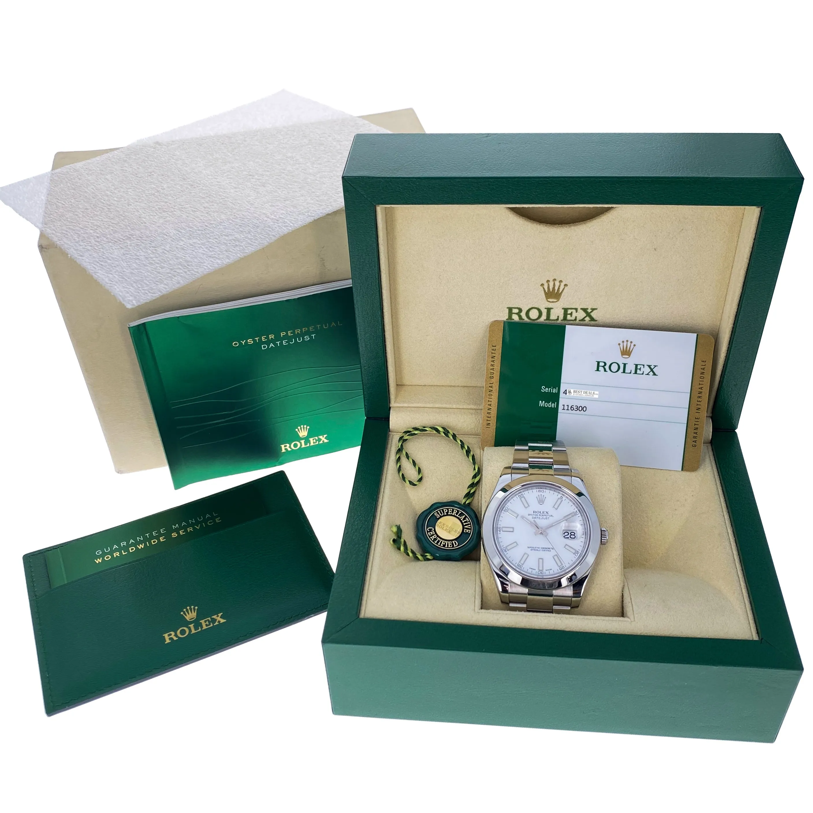 Rolex Datejust II 116300 White Stick 2015 Papers Box Oyster Steel 41 mm