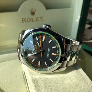 Rolex Milgauss Green 116400GV Green Steel Wristwatch Box & Papers Circa 2014