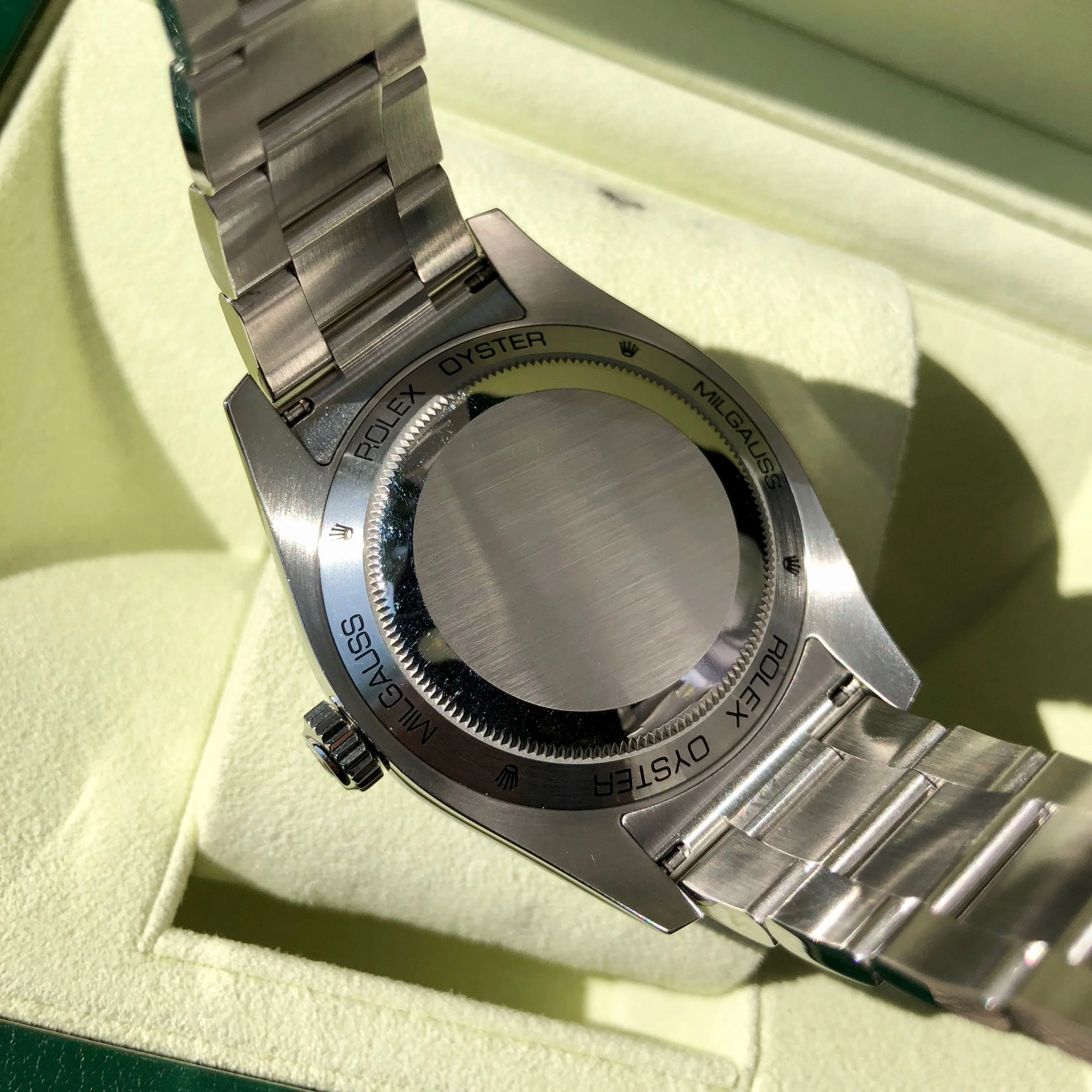 Rolex Milgauss Green 116400GV Green Steel Wristwatch Box & Papers Circa 2014