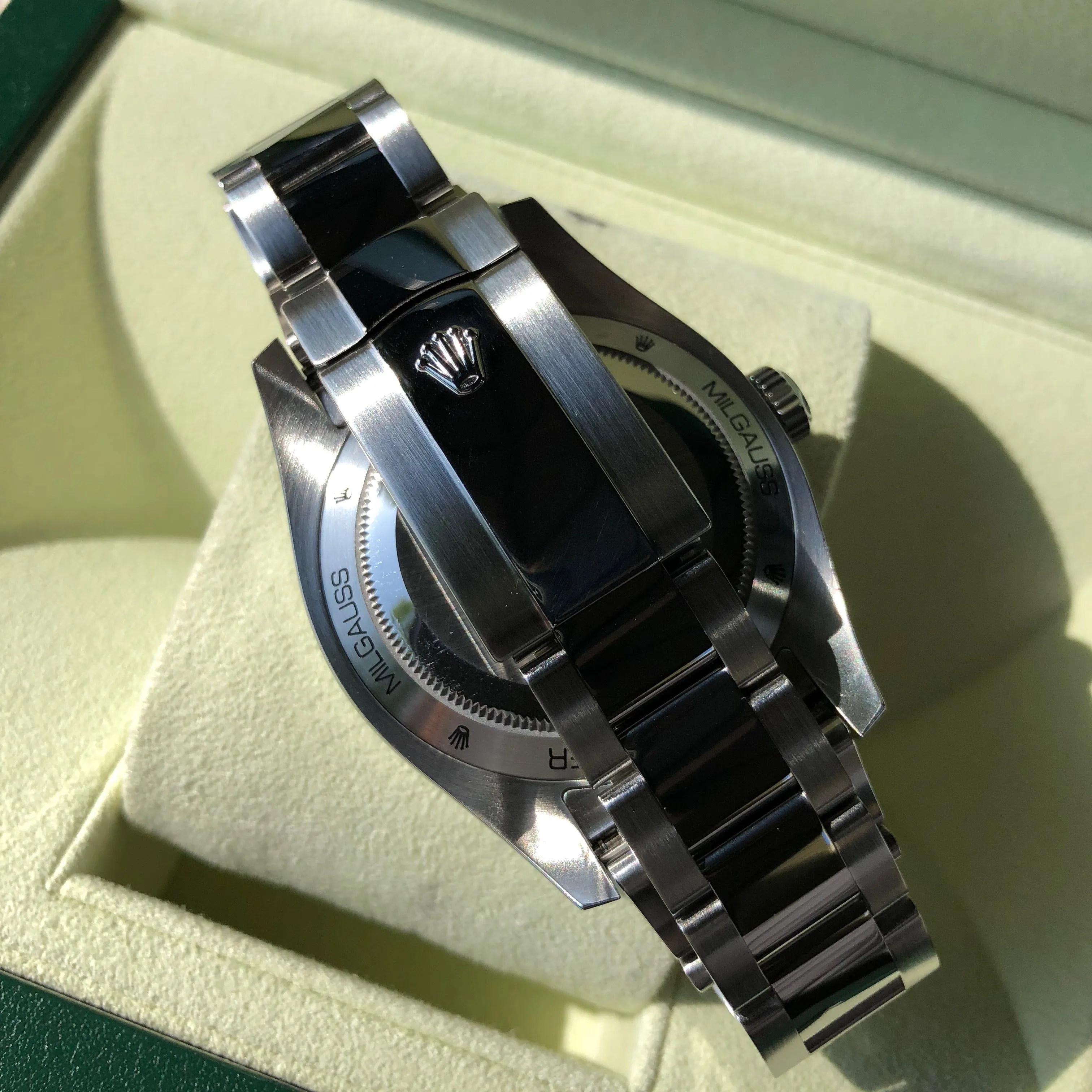 Rolex Milgauss Green 116400GV Green Steel Wristwatch Box & Papers Circa 2014