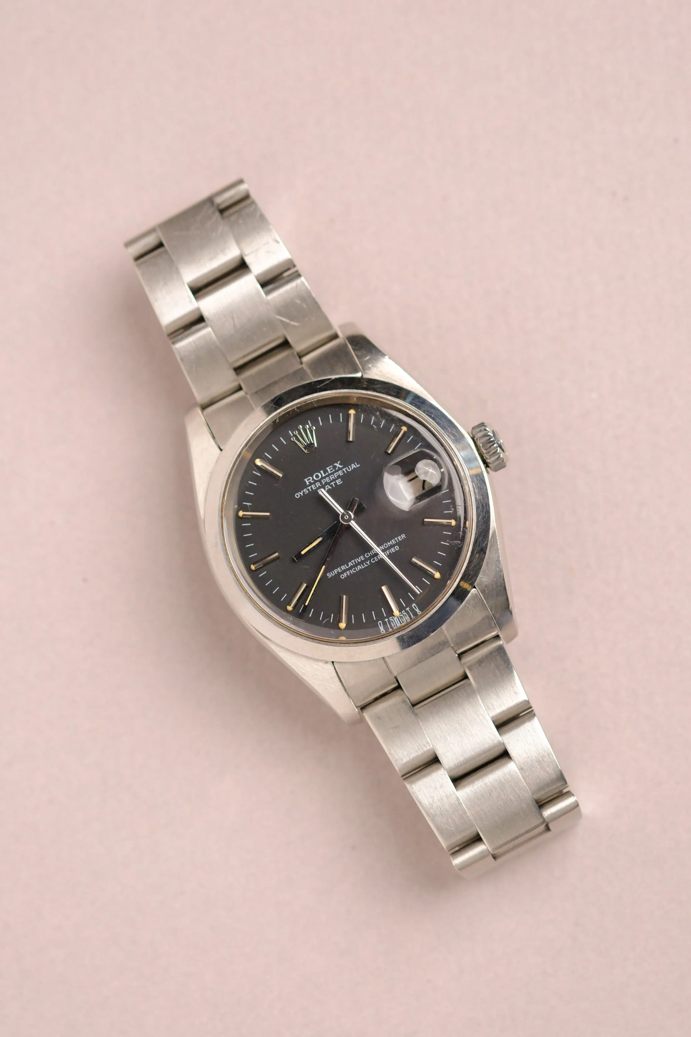 Rolex Oyster Perpetual 1500 Sigma Matte Black Cream Patina Dial w/Papers - 1978