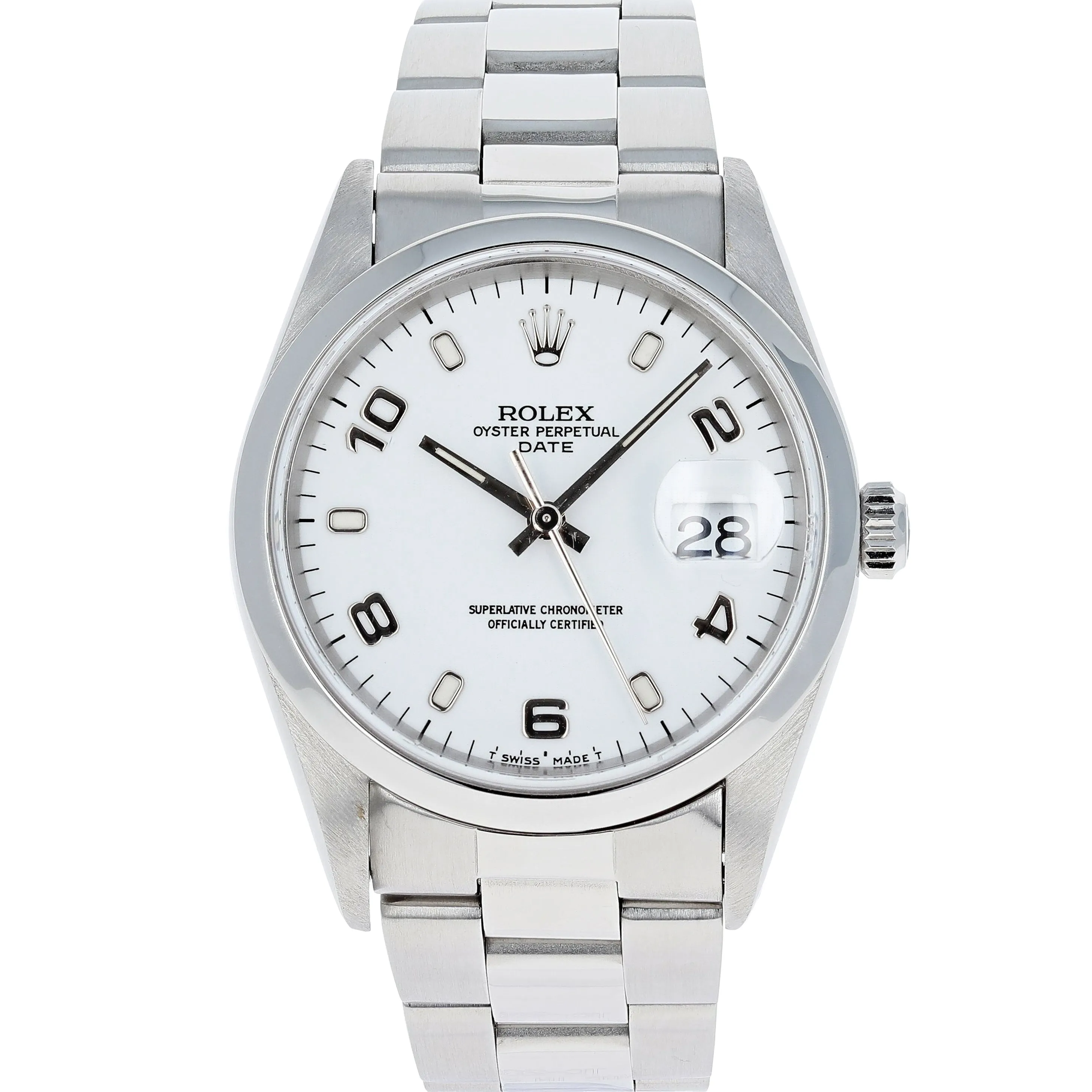 Rolex Oyster Perpetual Date 15200 White Arabic 1997 Steel 34 mm
