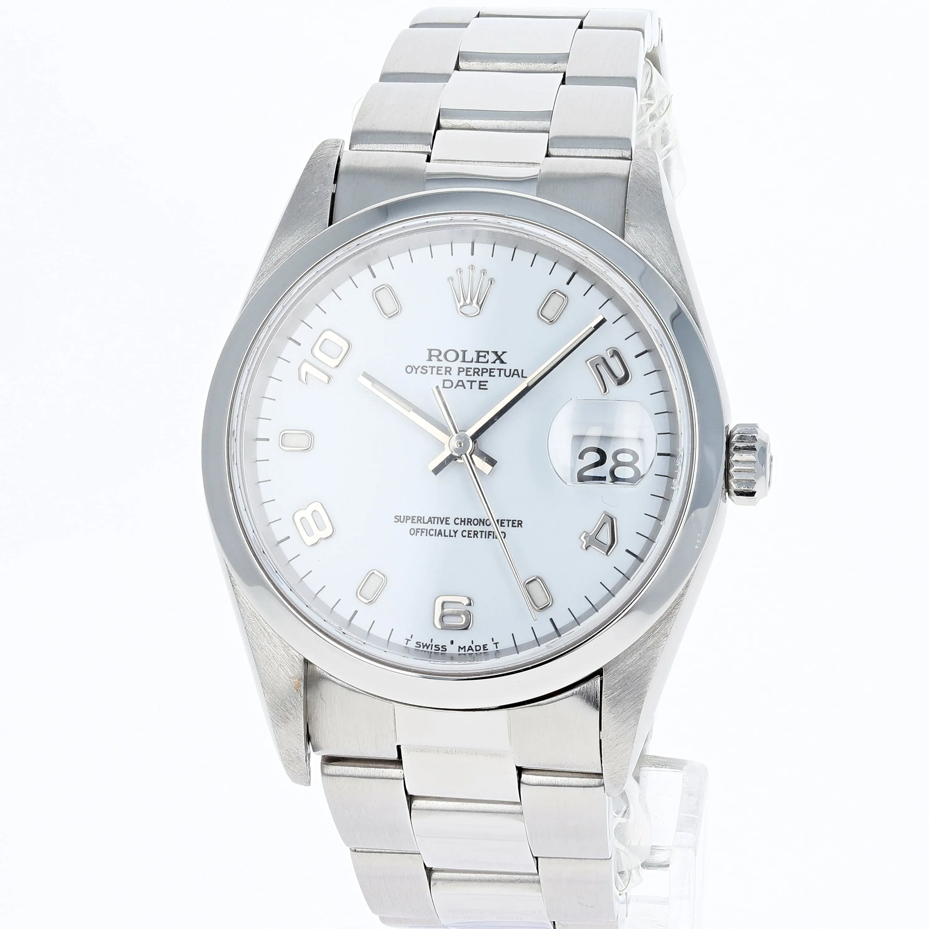 Rolex Oyster Perpetual Date 15200 White Arabic 1997 Steel 34 mm